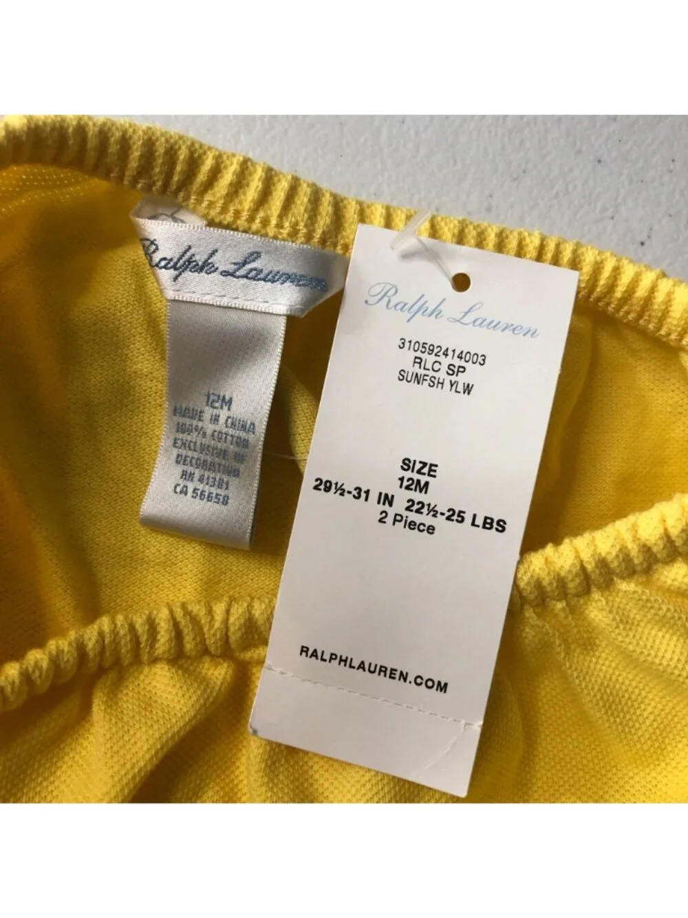 Ralph Lauren Baby Diaper Cover Shorts Yellow Cotton 12m